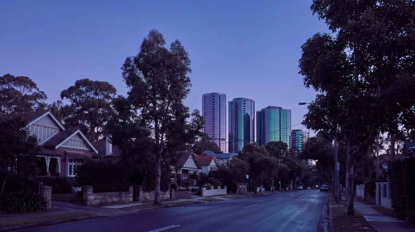 A residential street in Roseville, 2069